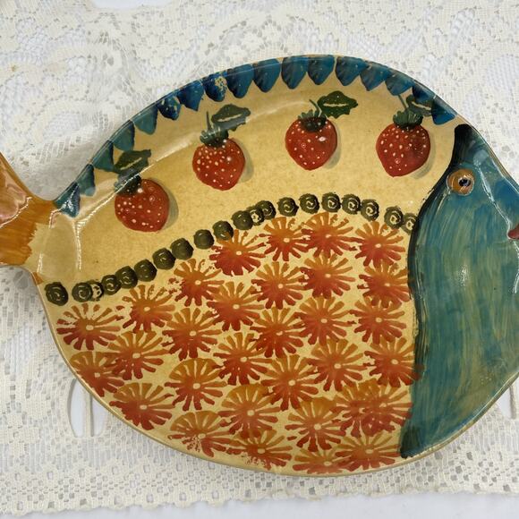 Italica ARS Hand Painted Fish Shaped ~ 12” Platter Plate Made In Italy - Picture 4 of 8